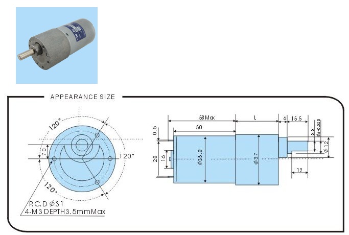  Động cơ giảm tốc 24VDC 70 vòng/phút